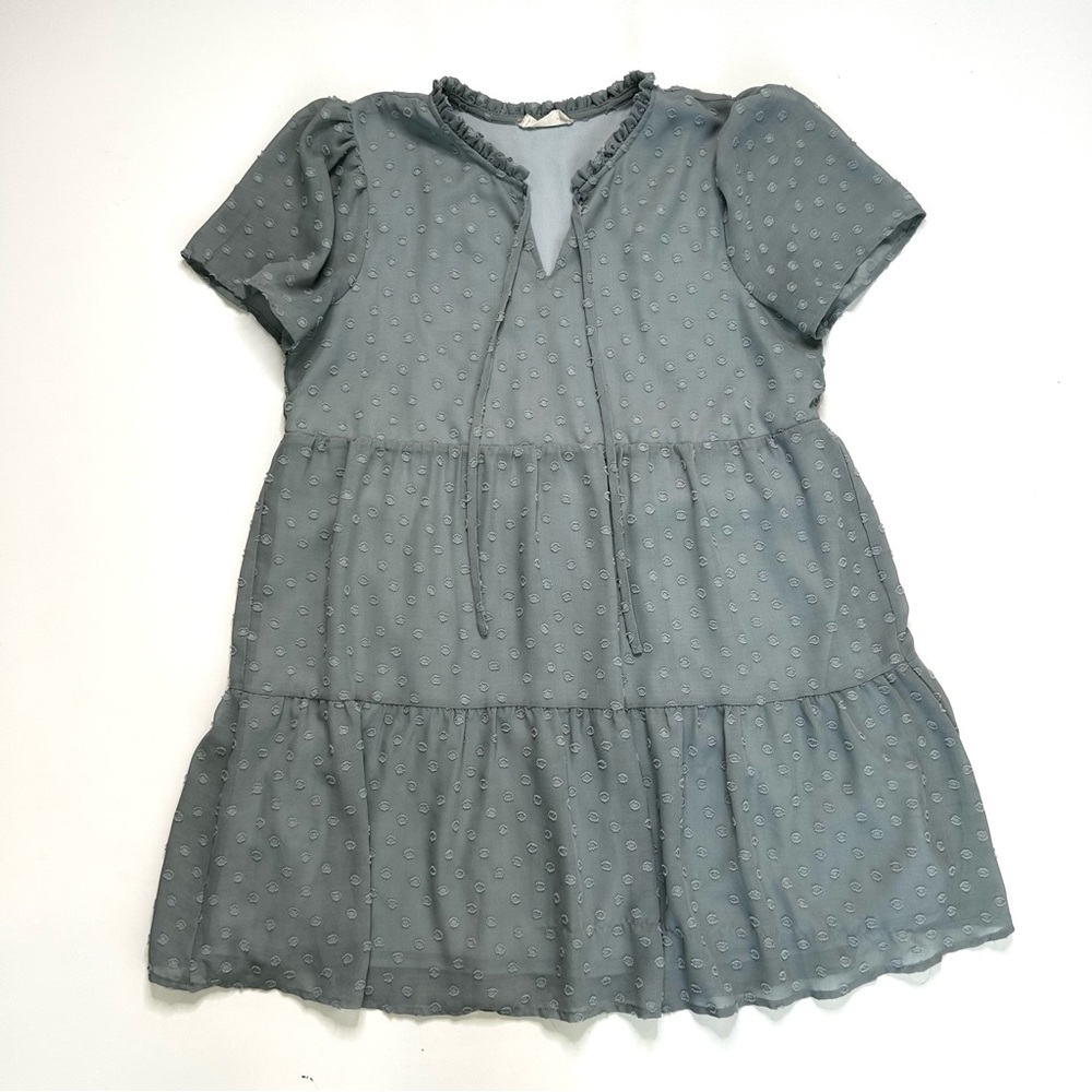 Altar’d State Women’s Blue Short Sleeve Tied Neck Tiered Swing Tent Dress Size M